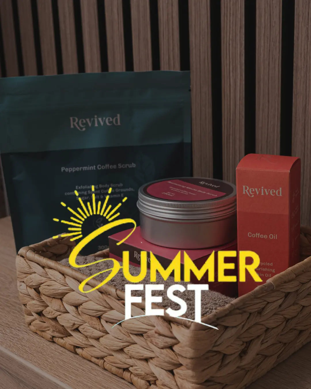 Loch Lomond Summer fEst 2026 graphic image showing the event logo over a group of Revived products