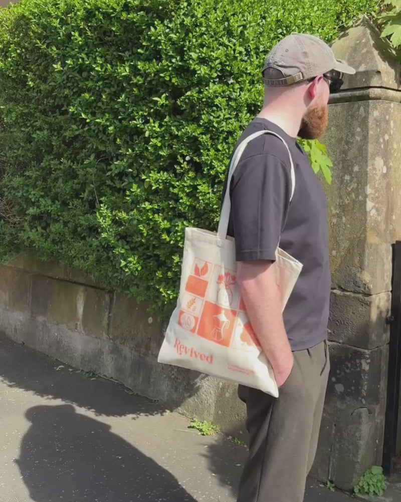 Revived mosaic tote bag video showing it in use